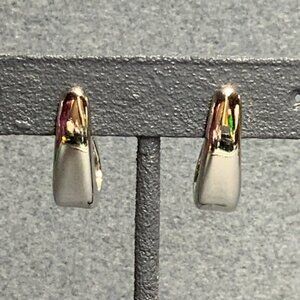 Open Hoop Pierced Earrings 1 In Long Shiny Silver J Shaped Retro Vintage Classic